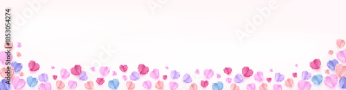 Horizontal banner with paper cut colorful hearts