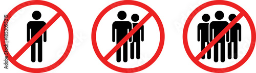 No individuals or groups allowed prohibition sign with crossed out silhouettes