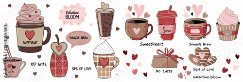 Valentine's Day coffee and dessert illustrations