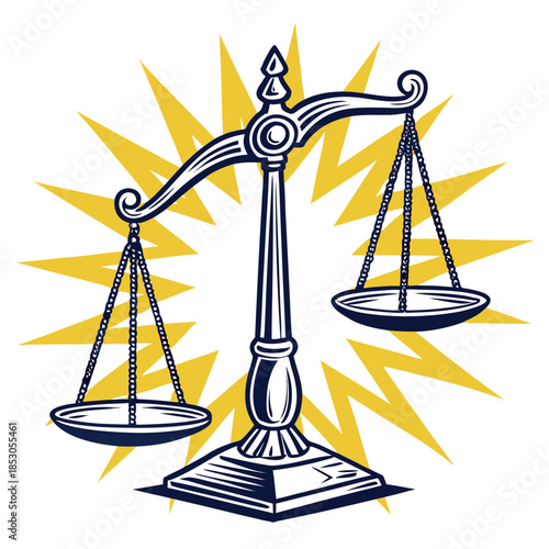 Steel justice scale with yellow energy burst balance