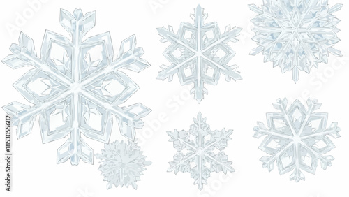 Intricate snowflakes on white background for winter designs