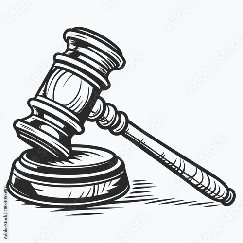 Black and white of wooden gavel on block judge's gavel