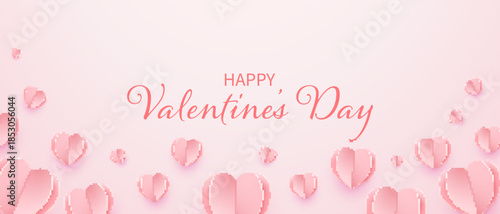 Valentines day banner with paper heart elements