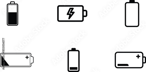 blackandwhite battery icons on transparent background