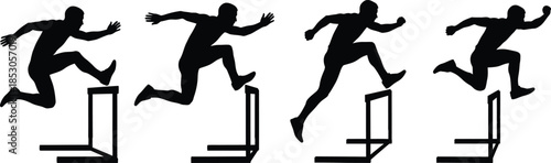 Athlete Hurdle Jump Sequence – Running Sports Silhouette Vector
