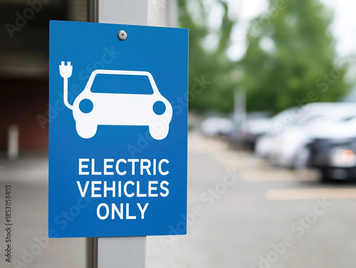 The sign is displayed in a parking garage environment, indicating designated parking for electric vehicles