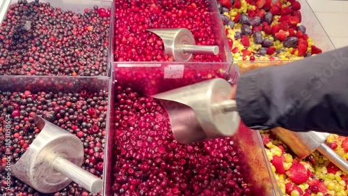 buying  frozen fruits and  berries ( cranberries, currants)at the market