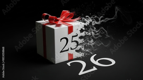 Simple cube with ribbon 25 dissolving into 26 on negative space