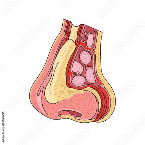 Anatomical illustration of the human nasal cavity cross-section.