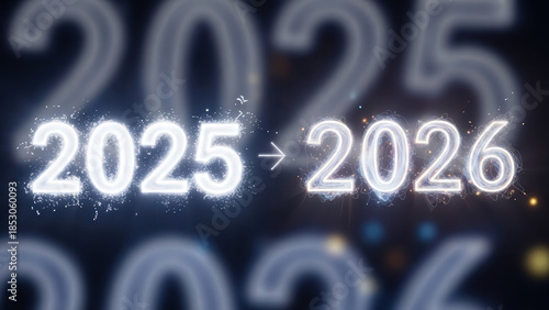 Soft glowing 2025 dissolving into 2026 abstract light transition