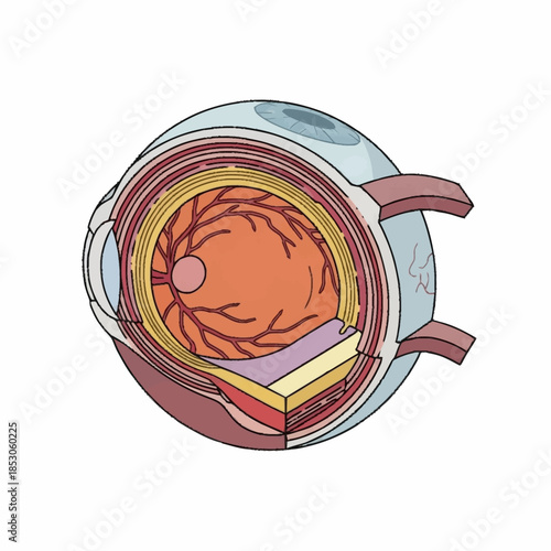 Detailed cross-section illustration of the human eye anatomy.