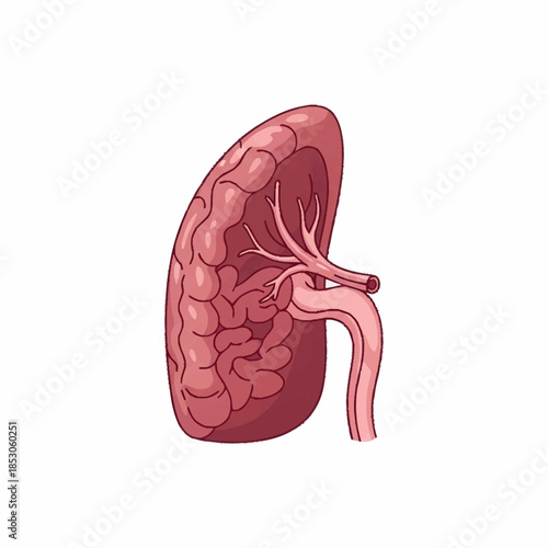 Detailed illustration of a human kidney cross-section showing internal structures.