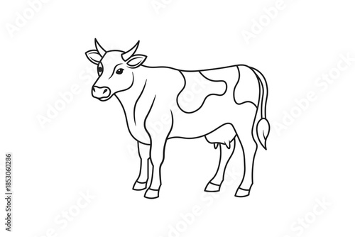 Cow Line Art Illustration Isolated on White Background Farm Animal Outline