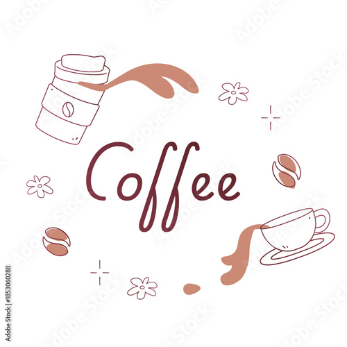 A simple, hand-drawn line illustration showing the silhouette of a cat sitting next to an espresso pot, with the word "coffee" beside it.