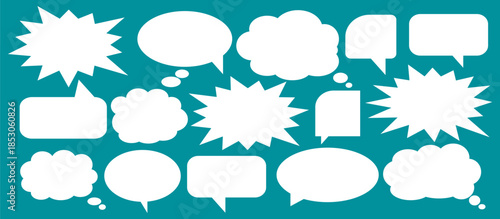 A set of chat box designs for comments on social media or comics. Vector designs of speech bubbles, text boxes, and conversation chat columns in comics.