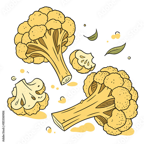 Roasted Cauliflower Florets with Leaves and Sauce vegetable