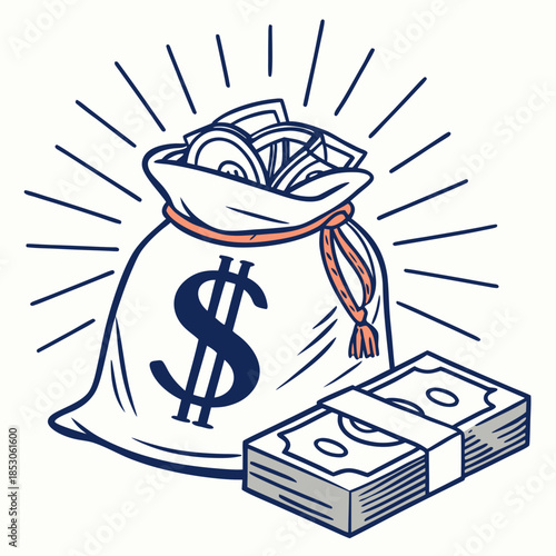 Money bag opened with light burst symbolizing decision