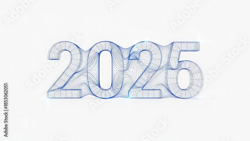 Wireframe transforming from 2025 into 2026 tech minimal art