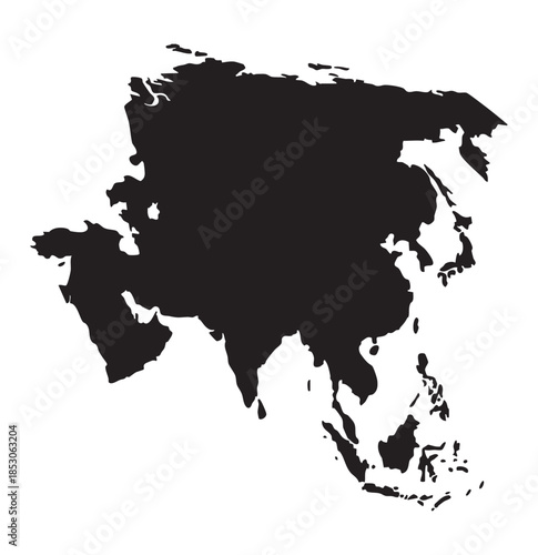 Black Silhouette Map of Asia Continent