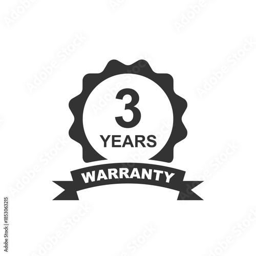 3 years warranty icon. 3 years warranty badge vector design. 3 years warranty label illustration. Product protection and quality assurance emblem