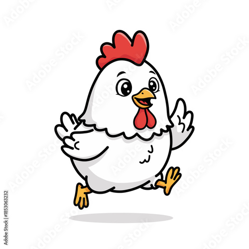 Cartoon Hand drawn Running Chicken Farm Animal Cute Character Illustration