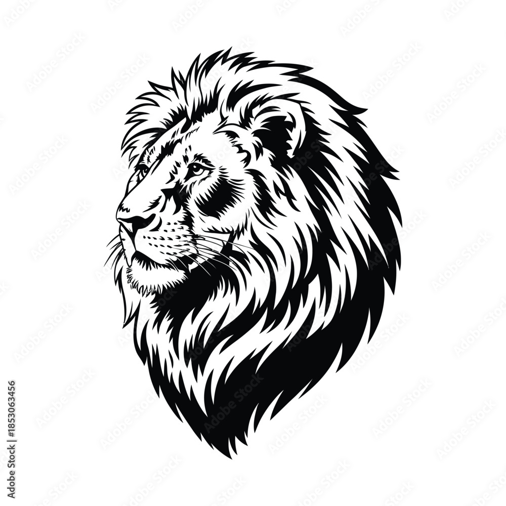 Fototapeta premium Lion Head Vector Tattoo Illustration with Bold Tribal Style
