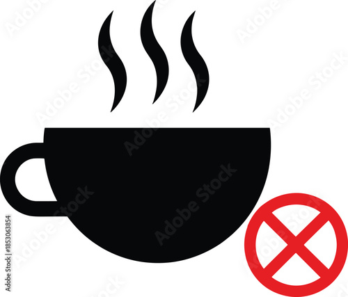 No coffee allowed icon with hot cup and prohibition symbol representing restriction warning and beverage ban flat vector illustration