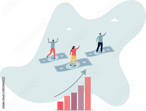 Cash flow, investment direction or financial trend, profit or earning from business, income or salary,Life and employment of people.