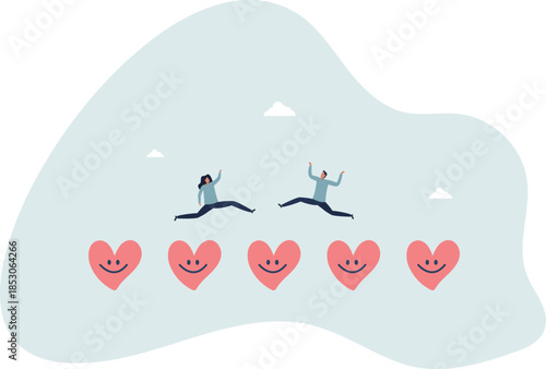 People running towards each other. Valentine's Day concept.