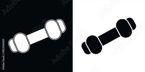 Dumbbell icons set in outlined and filled flat style. Gym heavy strength training dumbbell line pictograms. Weight lifting dumbbell signs eps 10