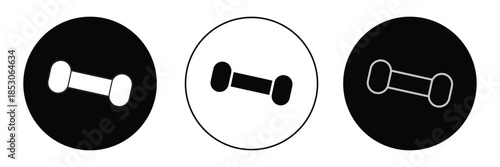 Dumbbell icons set in outlined and filled flat style. Gym heavy strength training dumbbell line pictograms. Weight lifting dumbbell signs eps 10