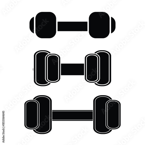 Dumbbell icons set in outlined and filled flat style. Gym heavy strength training dumbbell line pictograms. Weight lifting dumbbell signs eps 10
