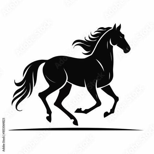 Elegance in Motion: A dark silhouette of a magnificent horse, capturing its graceful power and energy as it gallops forward.