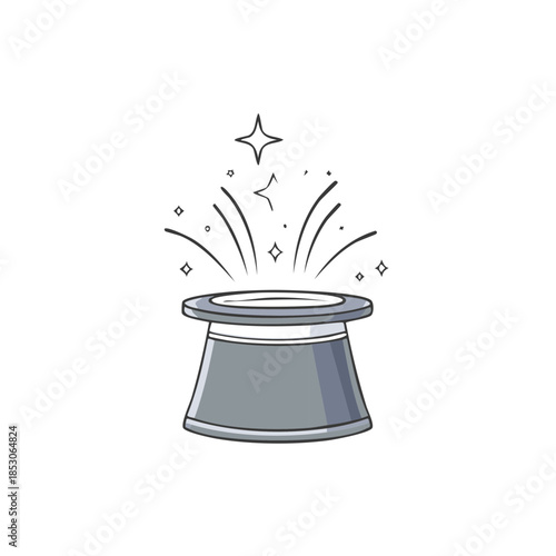 Magical Hat with Sparkling Stars Hand Drawn Illustration Conjuring Illusion