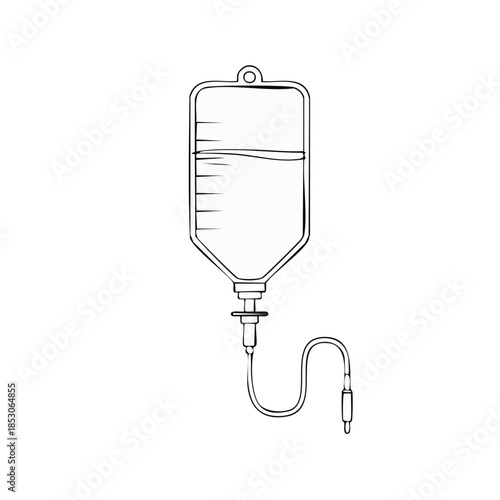 Intravenous Drip Bag Outline Medical Illustration Vector Design Medicine IV Solution Treatment