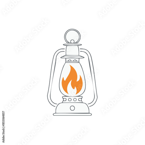Vintage Kerosene Lantern with Glowing Flame - Classic Oil Lamp Icon in Vector Style