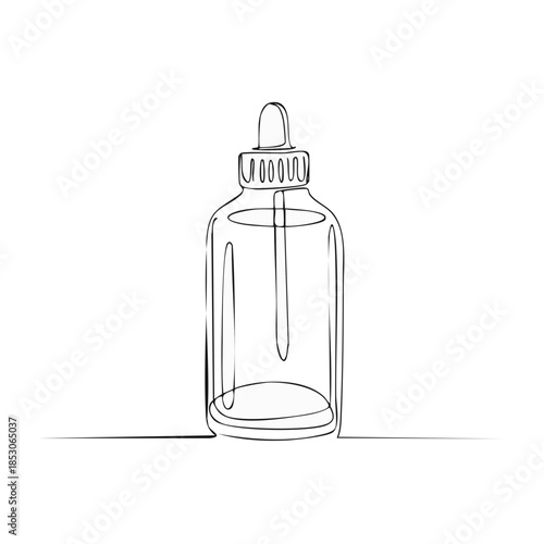 Line Art Essential Oil Bottle Illustration with Dropper for Serum or Medicine