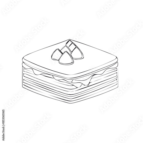 Drawing of multilayered pastry with triangle decorations vector illustration