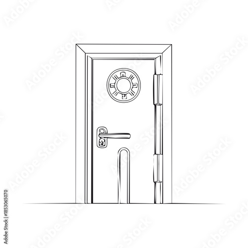 Sketch of a Secure Vault Door with Combination Lock for Protection and Security