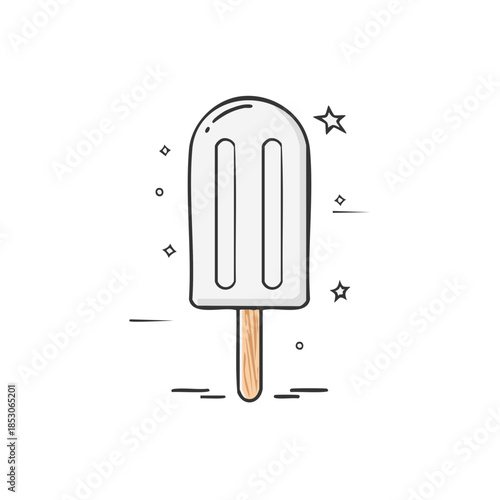 Isolated White Popsicle Icon on a Wooden Stick With Sparkles for Summer Treats