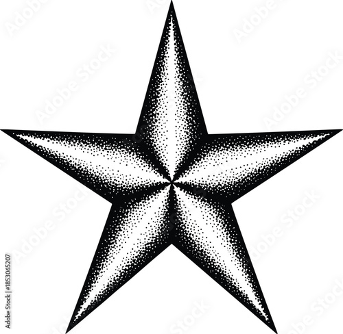 Stippled five point star vector illustration with vintage textured shading isolated on a white background for nautical or celestial designs