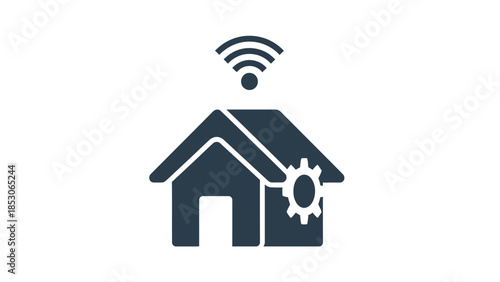 Smart home automation system icon with Wi-Fi signal and gear symbol.