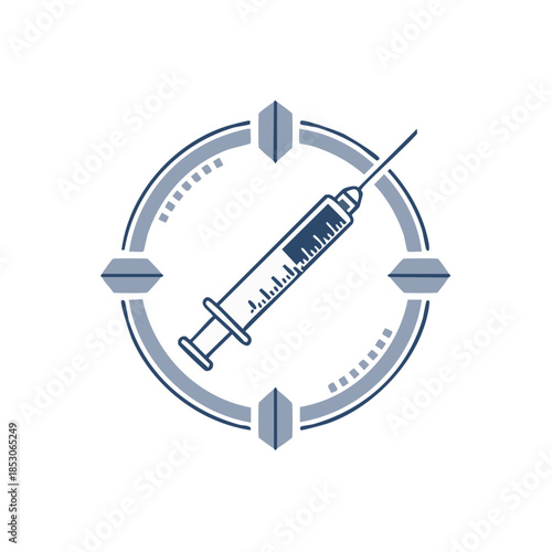 Syringe icon in target circle. Vaccine, immunization, injection logo or concept
