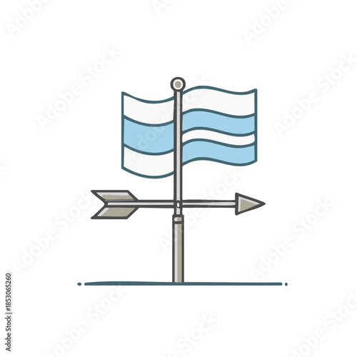 Stylized weather vane icon with flag and arrow showing direction of wind
