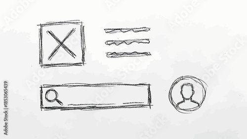 User interface elements for web design and application development, user profile icon, search bar, and menu