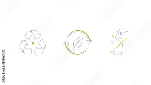Eco-friendly symbols illustrating recycling, reuse, and reduction concepts in a minimalist design