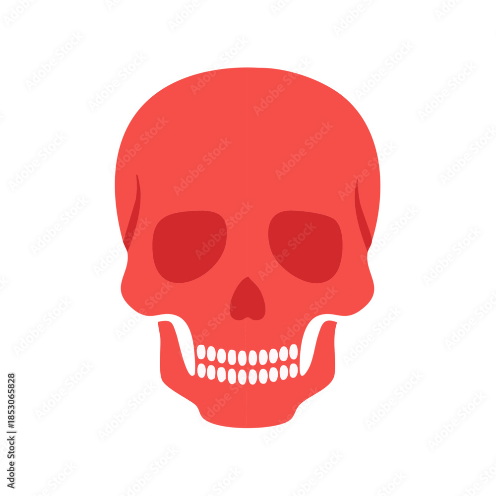 Fototapeta premium Red skull icon, anatomy symbol, head skeleton image, vector design. flat dead face element, human head
