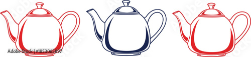Classic teapot icons set in flat outline style representing hot tea service kitchen and cafe drinkware vector illustration