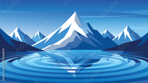 Blue mountain range reflection on rippling water landscape