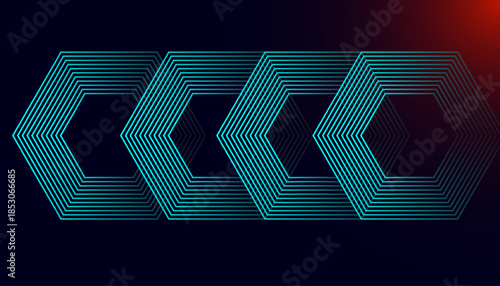 Abstract Neon Line Art Background with Modern Circular Wave Design. Futuristic Teal Glow Line Pattern on Dark Minimal Background.